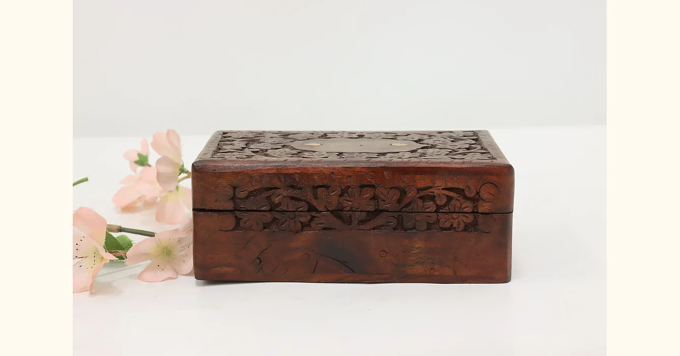 Artwork pure hand-carved Rosewood online inlaid flower jewelry box.100