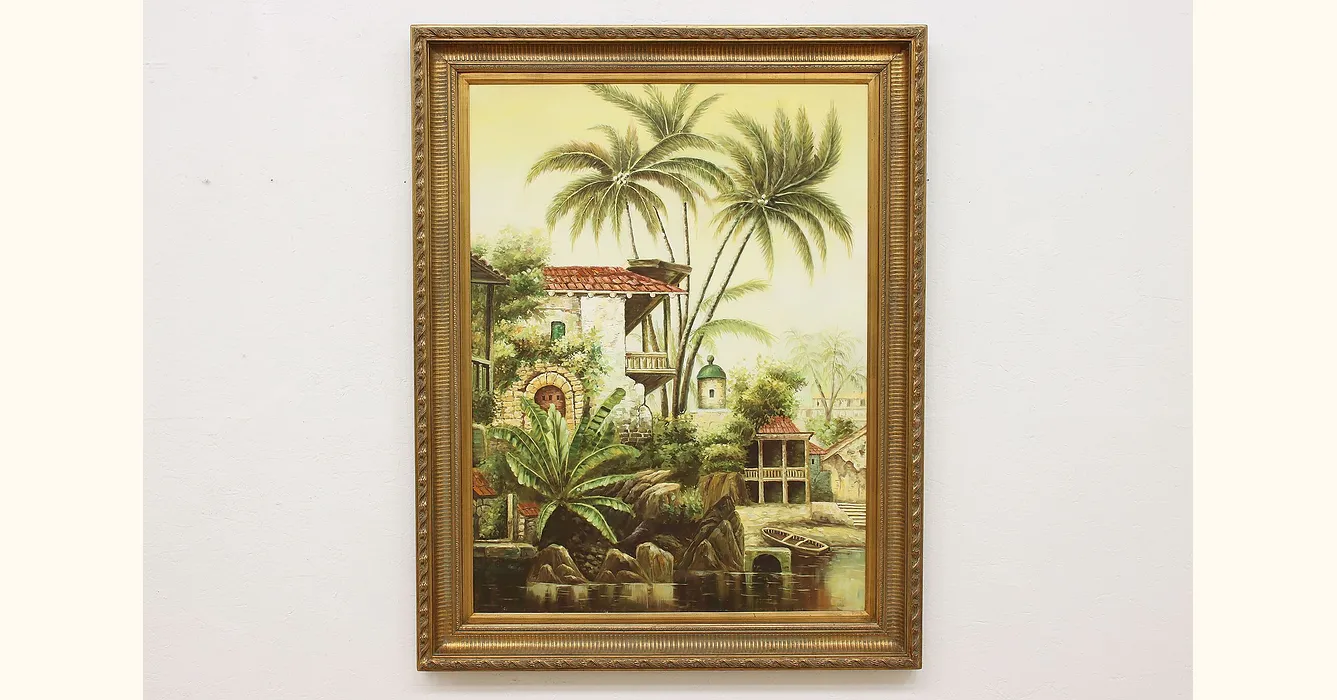 Tropical Bamboo Frame Bird Oil Painting buy