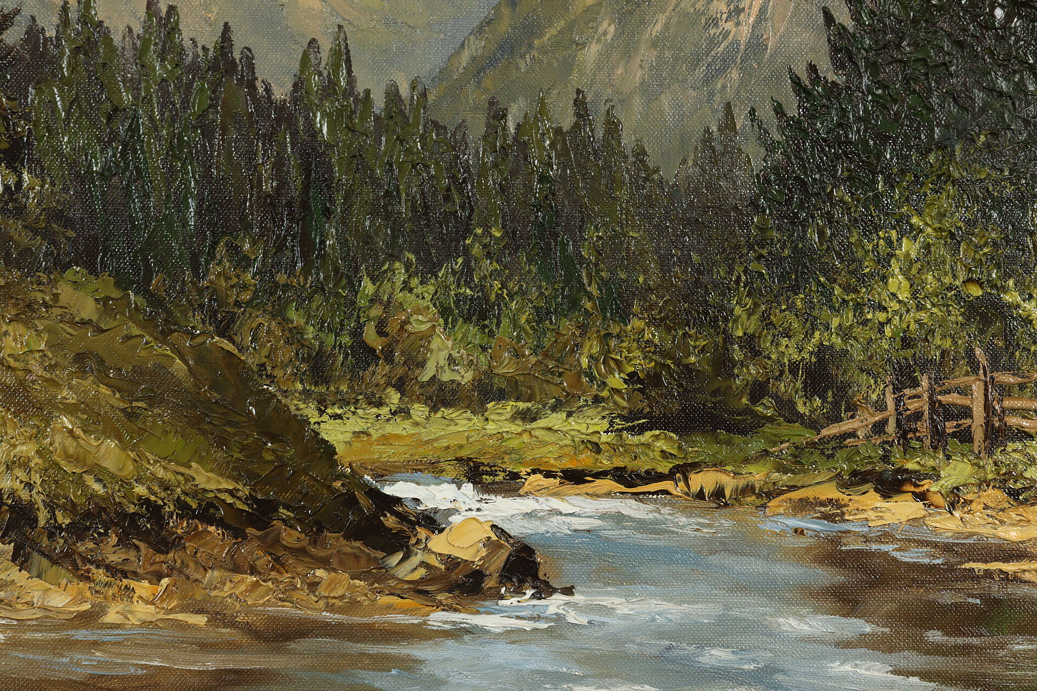 Alpine Mountain Scene Original Vintage Oil Painting, Kurt Moser 36 #40356
