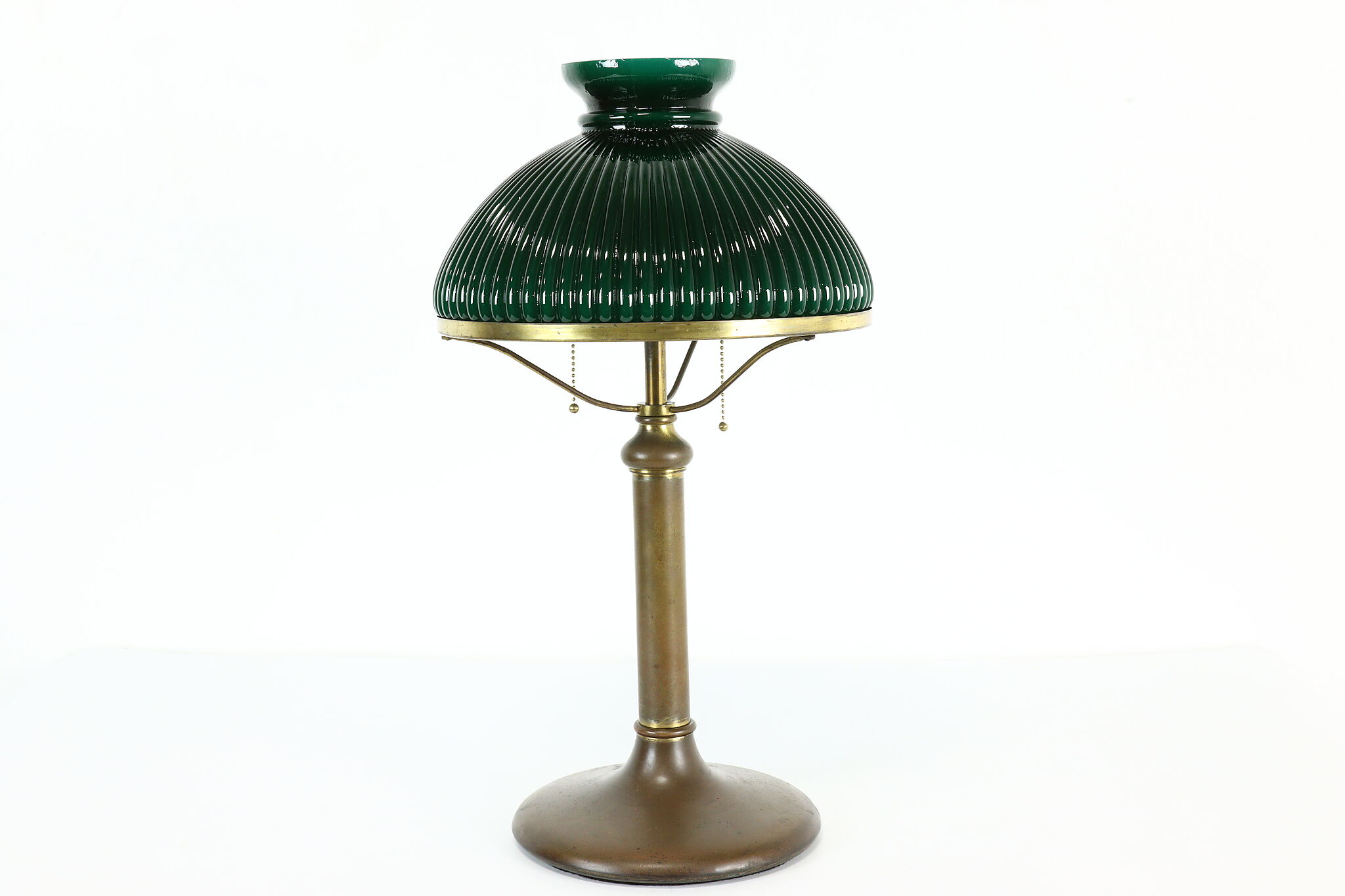 Victorian Antique Green Glass Shade Office or Library Table Lamp