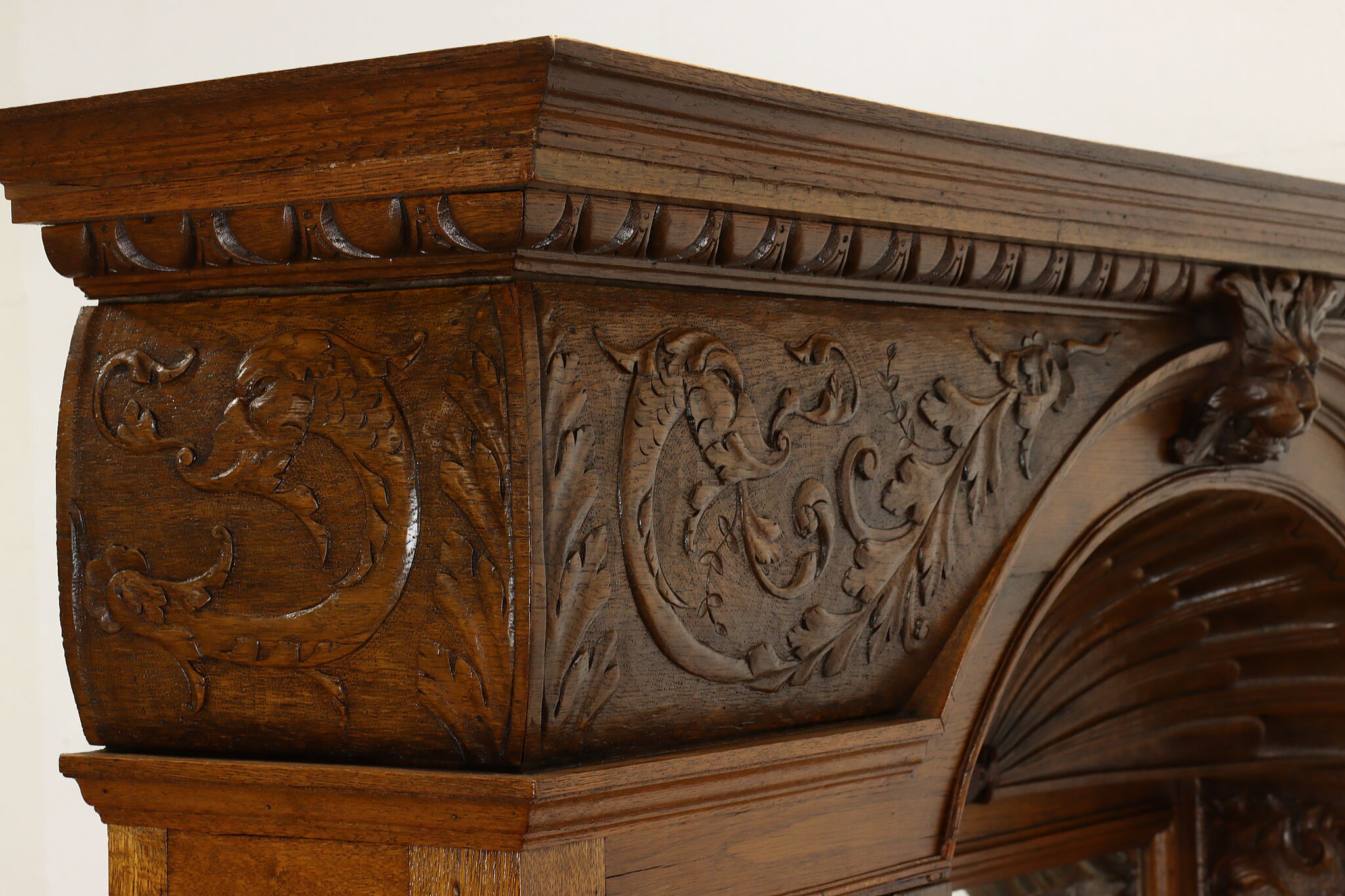 Renaissance Hand Carved Antique Oak Back Bar, China Cabinet, Sideboard