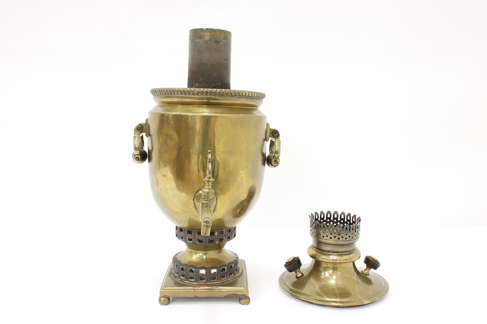 Russian Antique Brass Samovar Hot Water Tea Kettle, Cyrillic Inscription  #31749