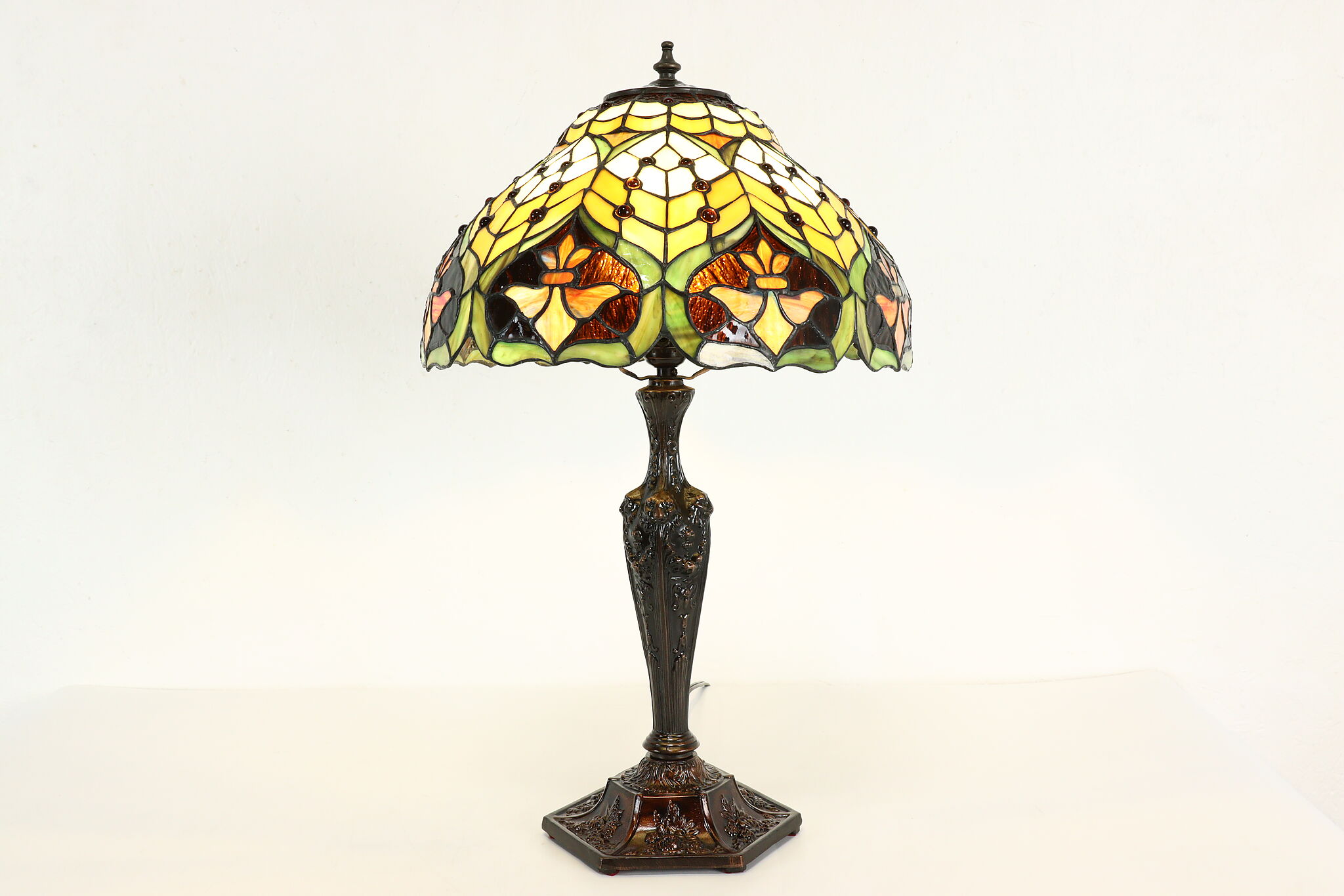 Schrikken Gelach gevoeligheid Art Nouveau Vintage Stained Glass Office or Library Lamp, Dale Tiffany