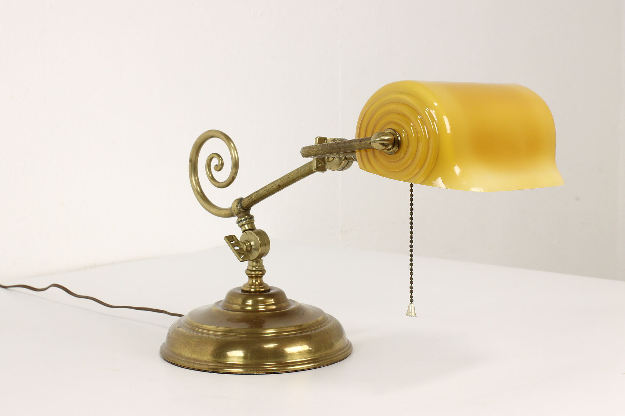 Bankers Lamp SMALL, Antique Brass finish & opal glass shade