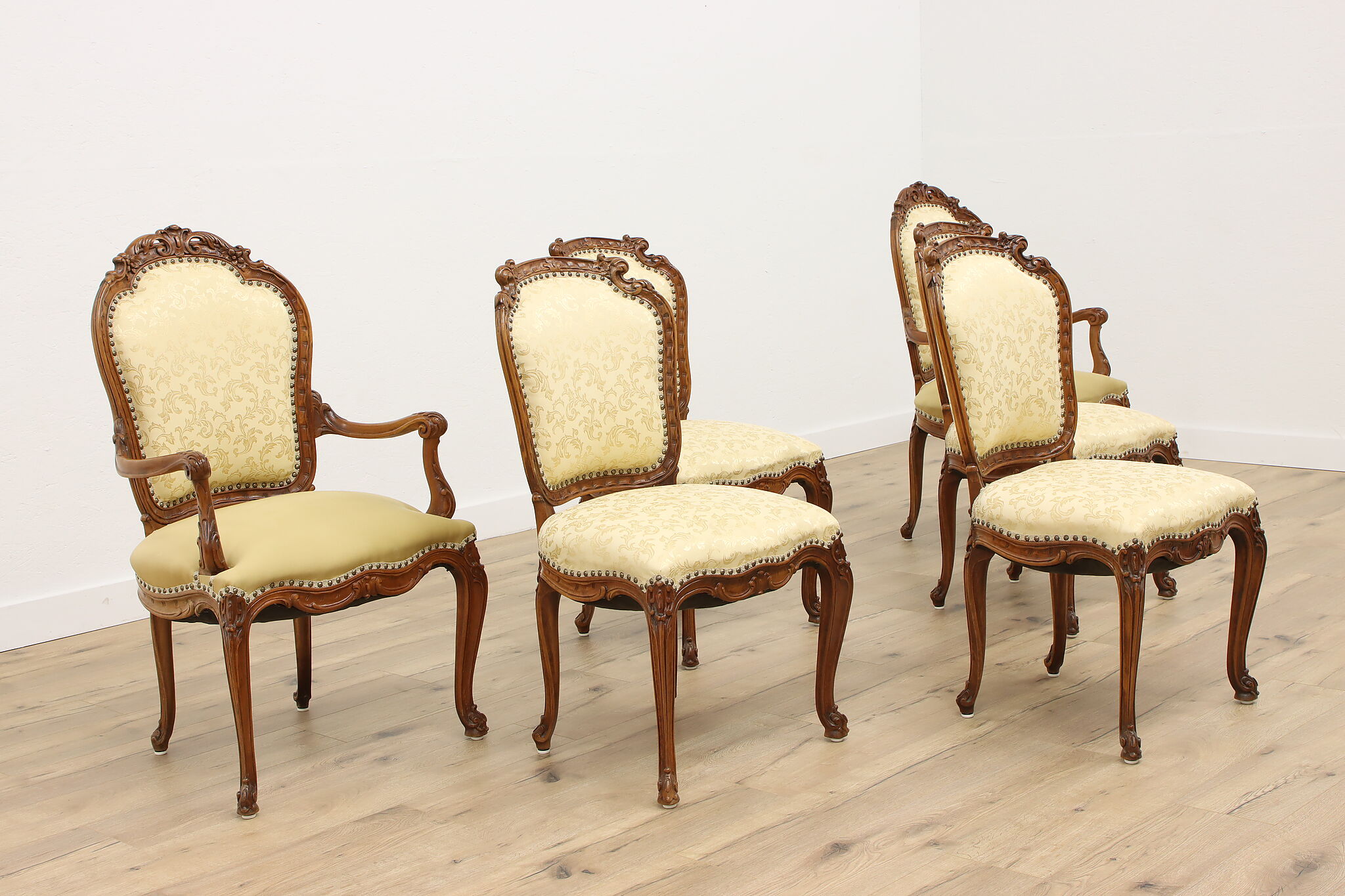 French Louis XVI Dining Room Chairs, Faux Leather Upholstery - Set