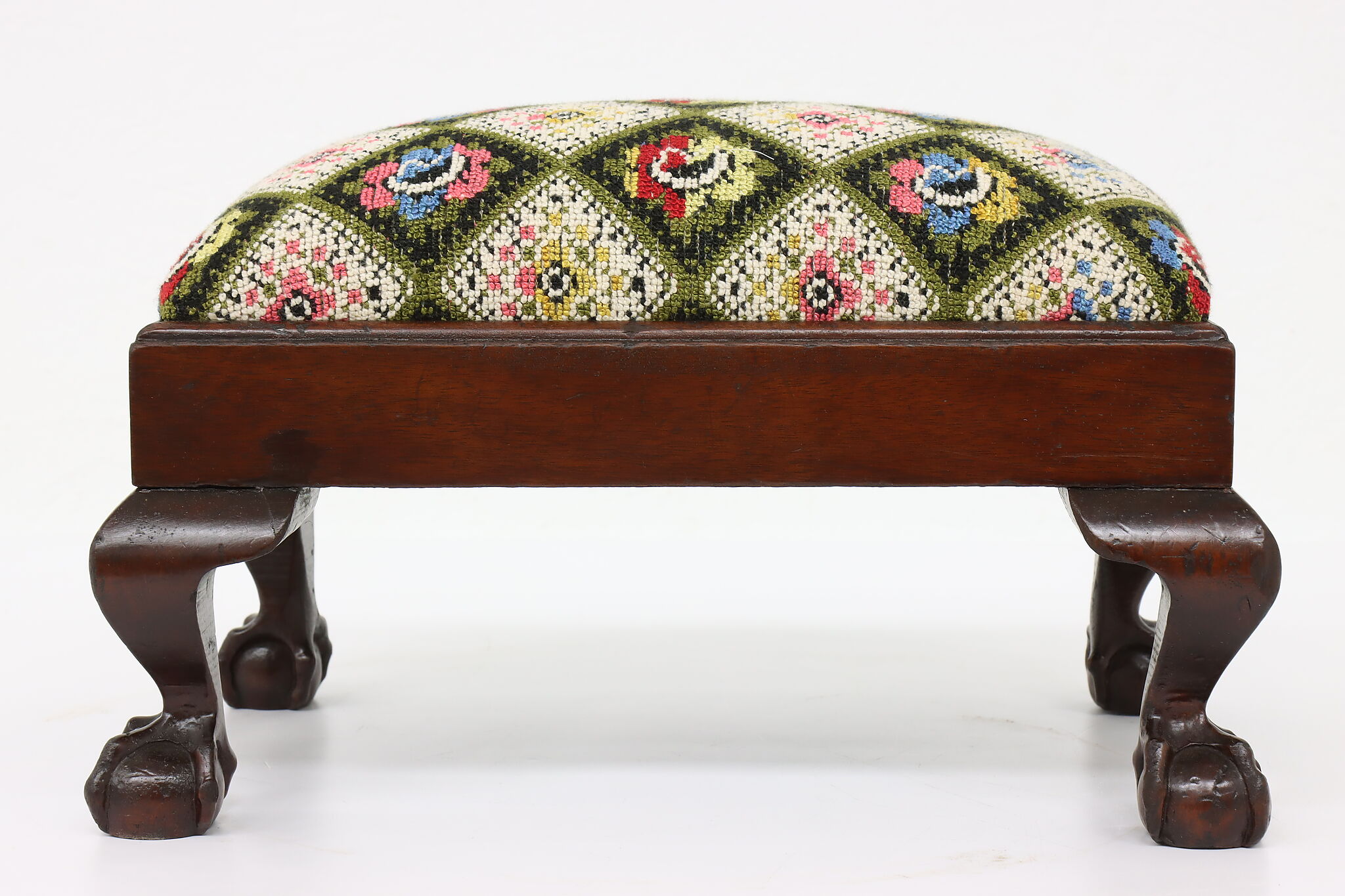 Georgian Design Antique Walnut & Leather Footstool