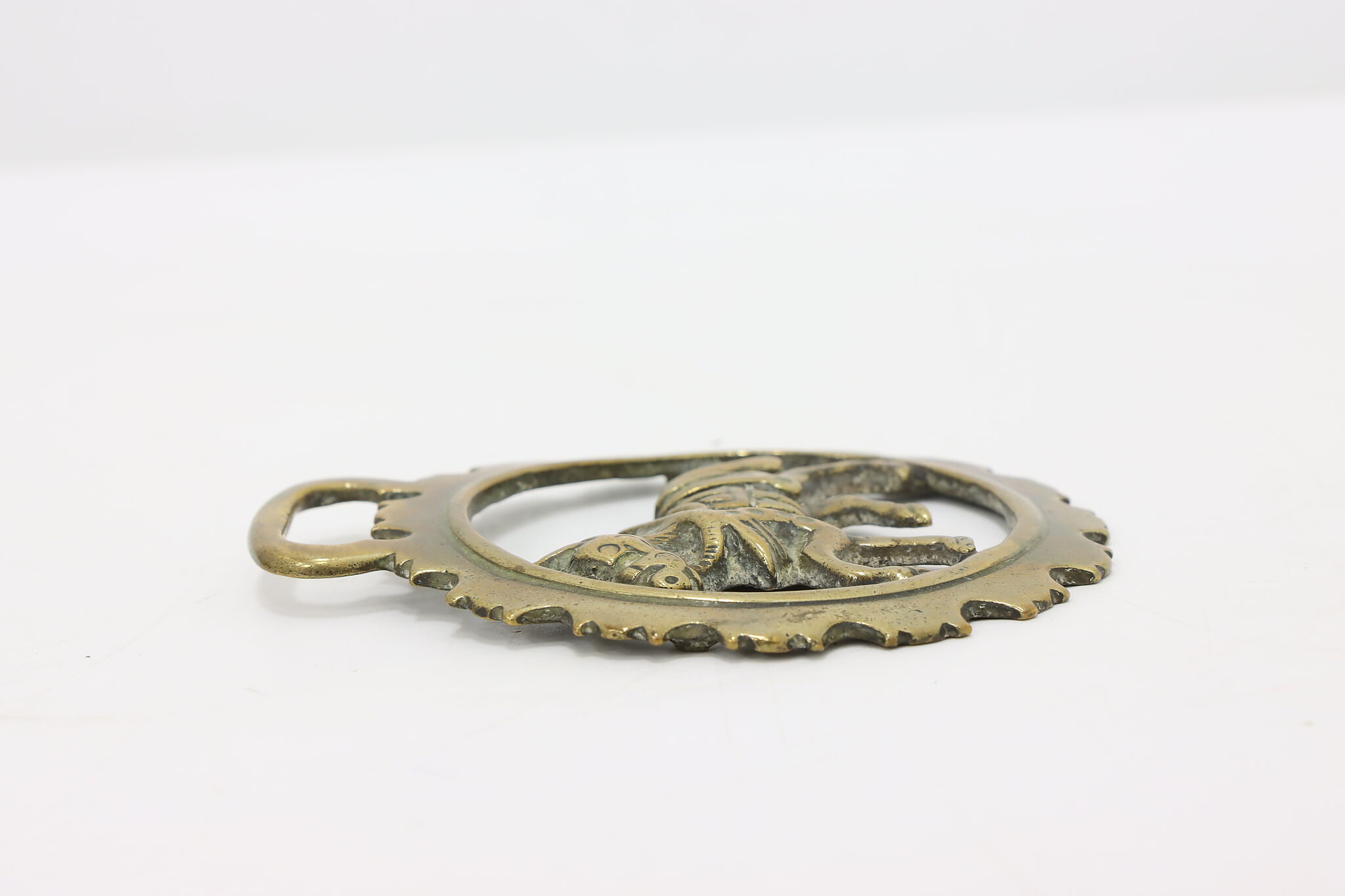 Vintage Brass Horse Harness Medallion Wales w/Gryphon