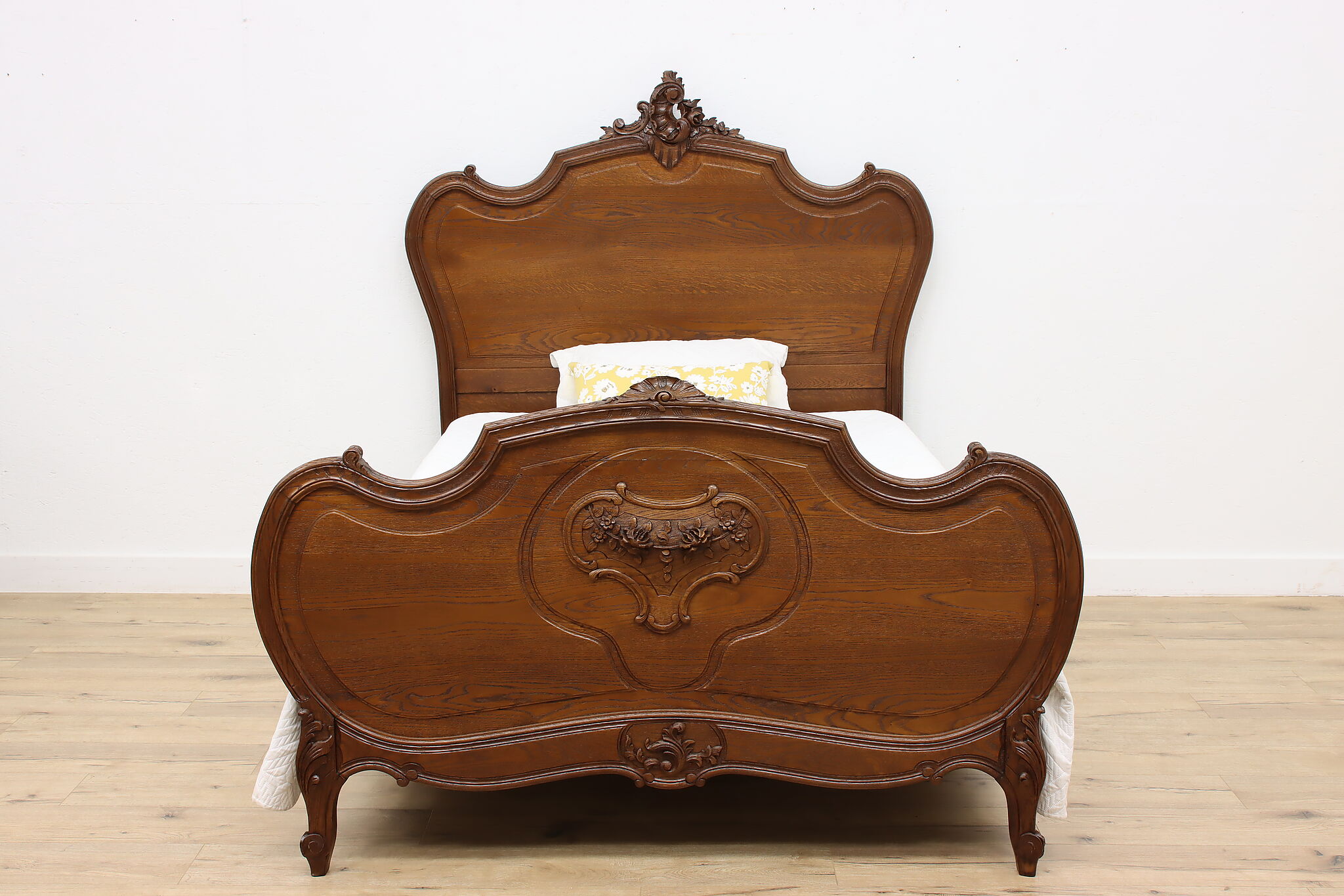 French Antique Carved Walnut Louis XV Full Size Bed & 