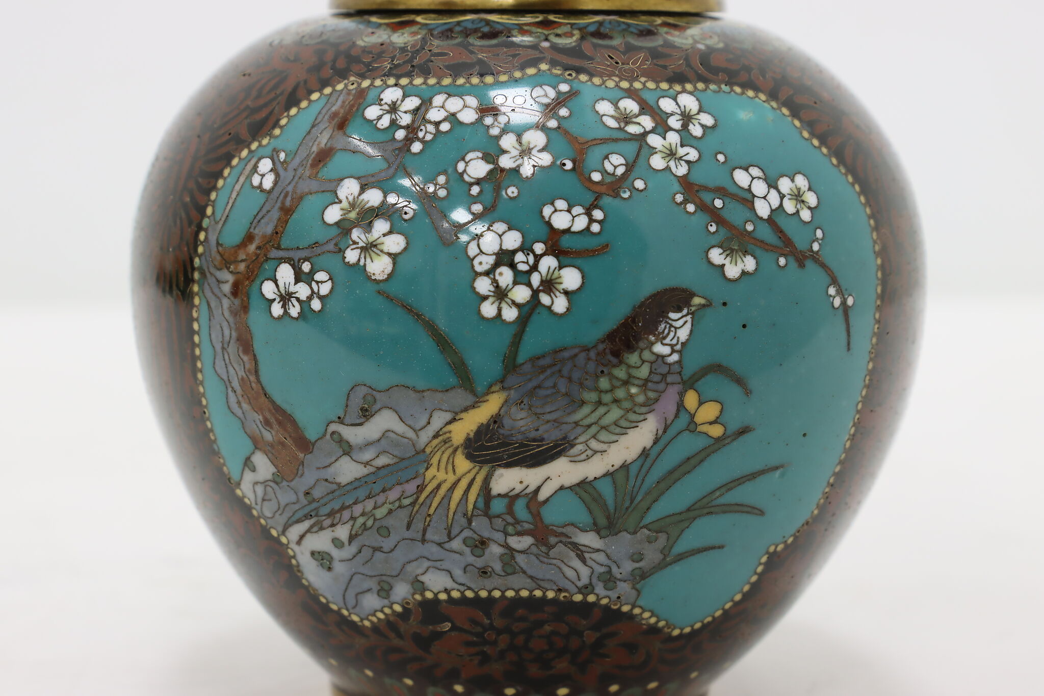 Japanese Vintage Cloisonne Inlaid Enamel Tea Jar, Birds