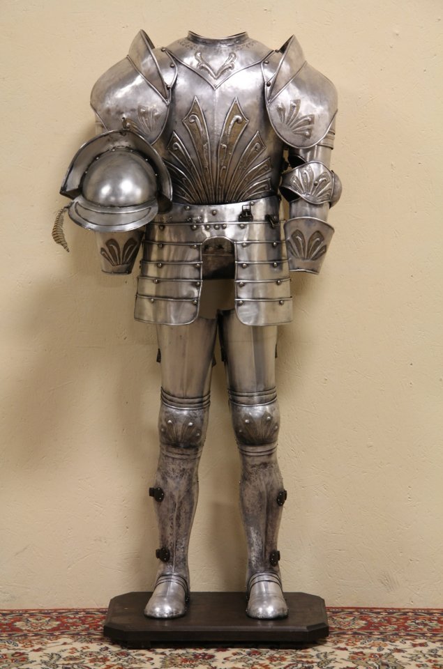 Suit of Wearable Armor and Helmet, Hand Hammered in Italy