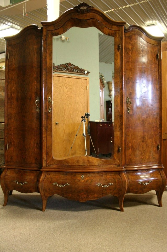 Antique Burl Walnut French Bombe Armoire