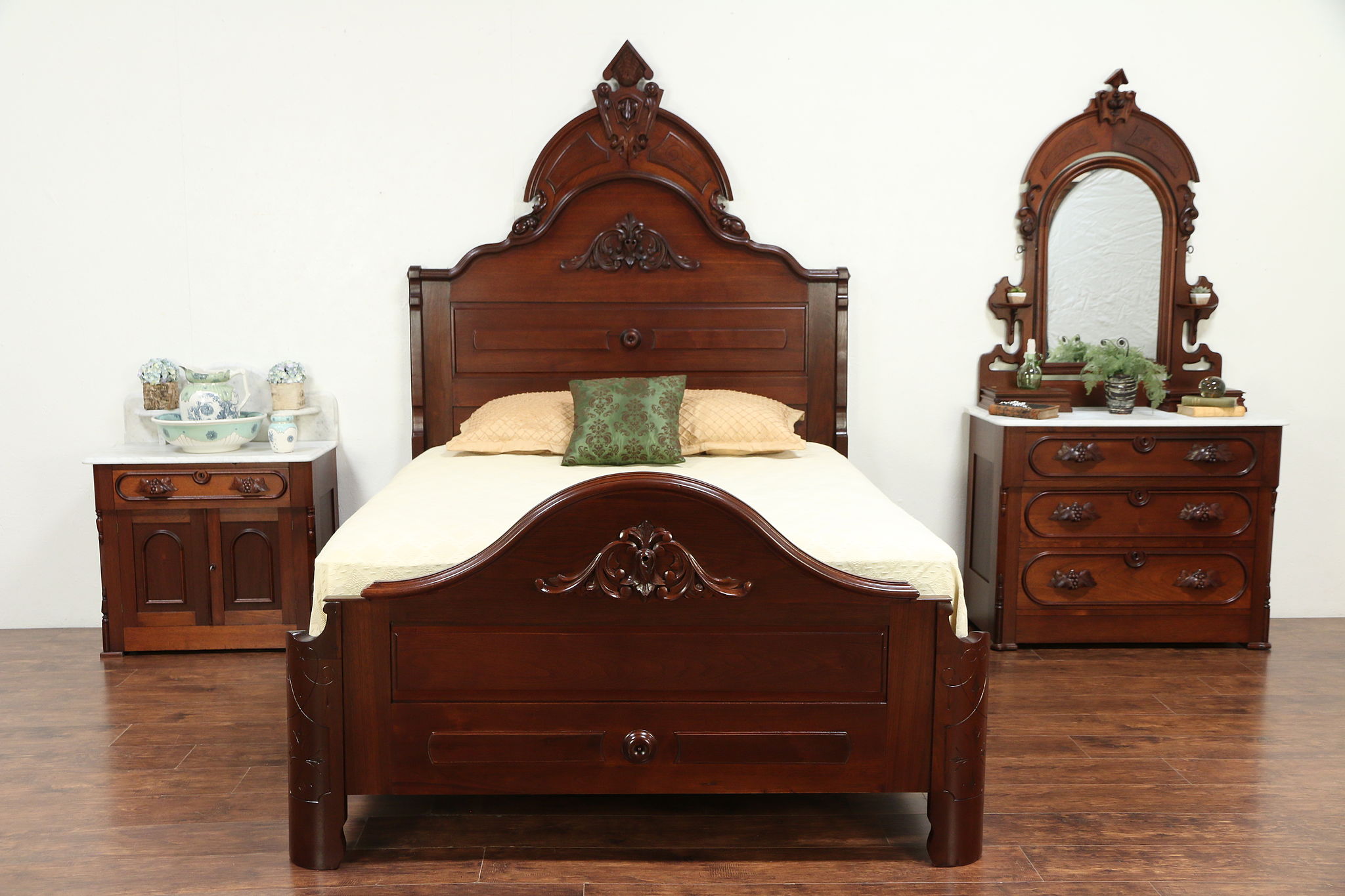 antique bedroom furniture with oval cameo decor