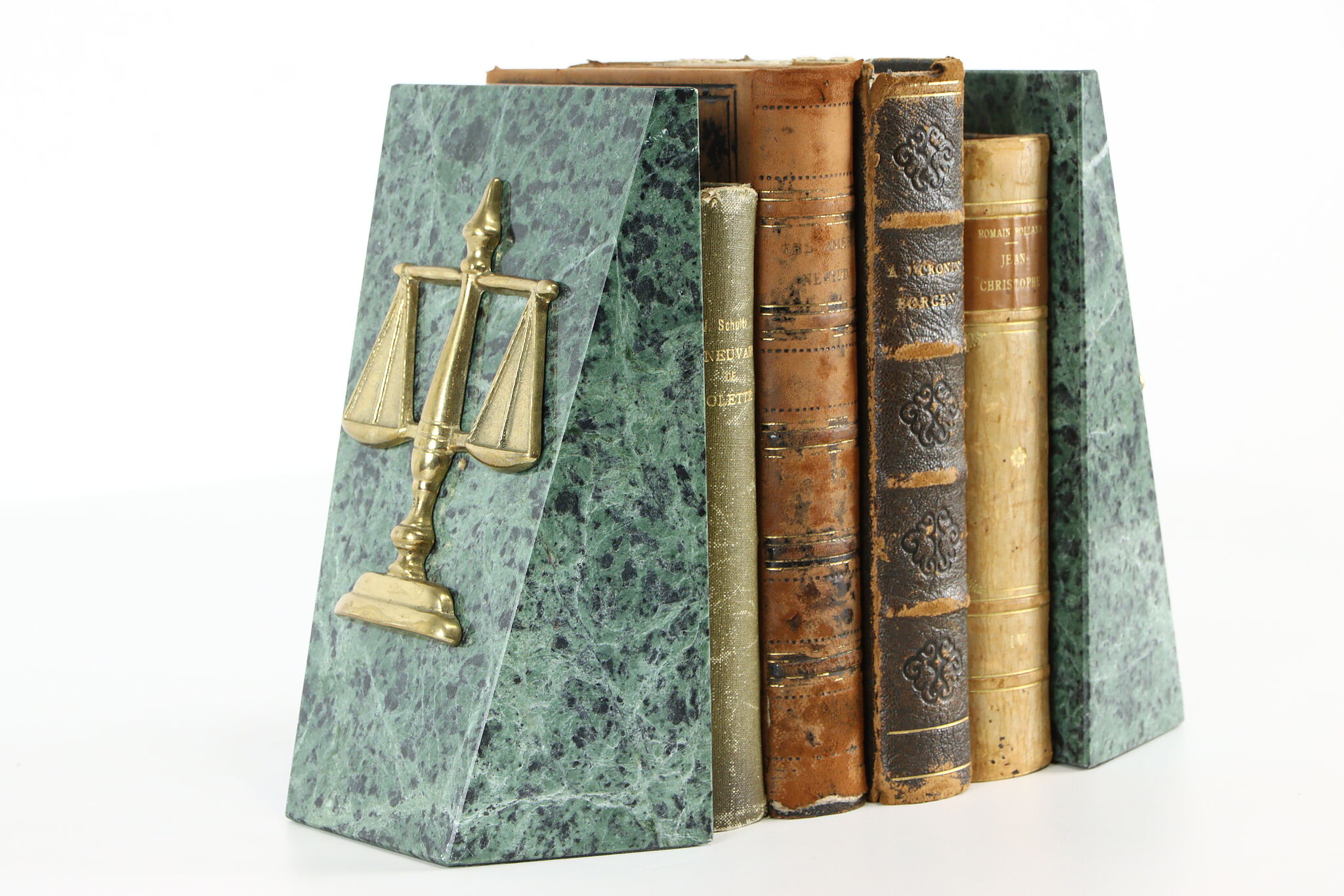 Pair of Green Marble & Scales of Justice Vintage Bookends