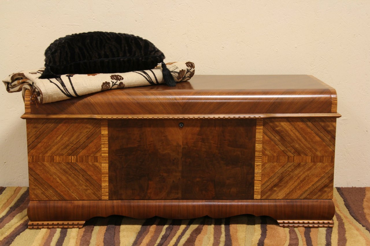 Art Deco Waterfall Cedar Chest Matched Mahogany