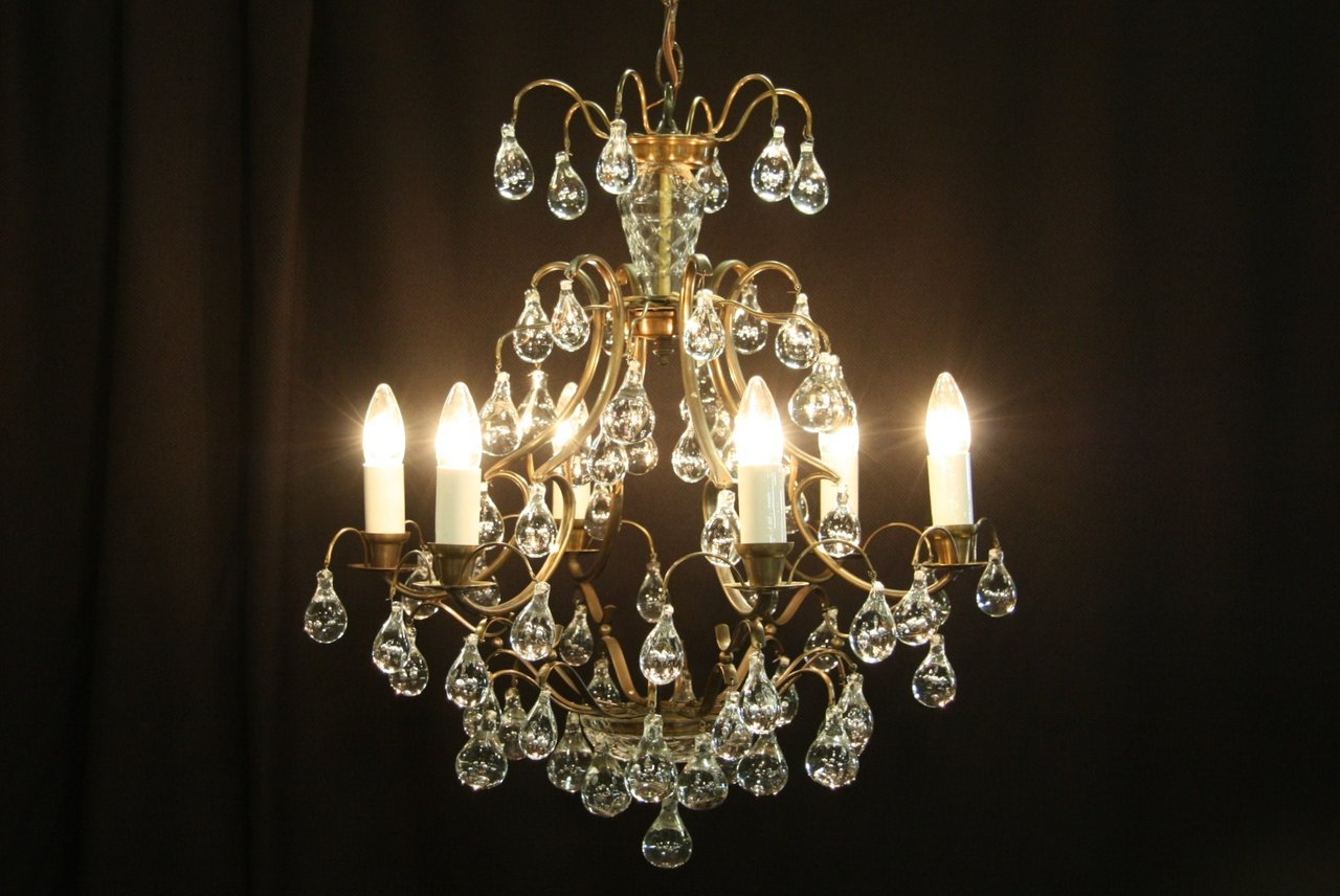 Antique Bronze Chandelier, Bubble Prisms