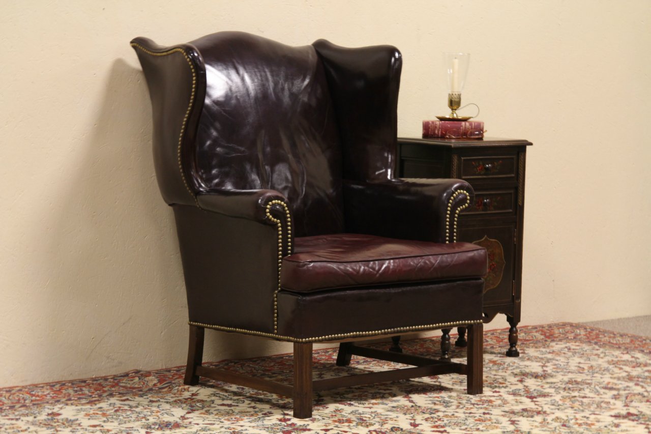 Leather wing chair with nailheads