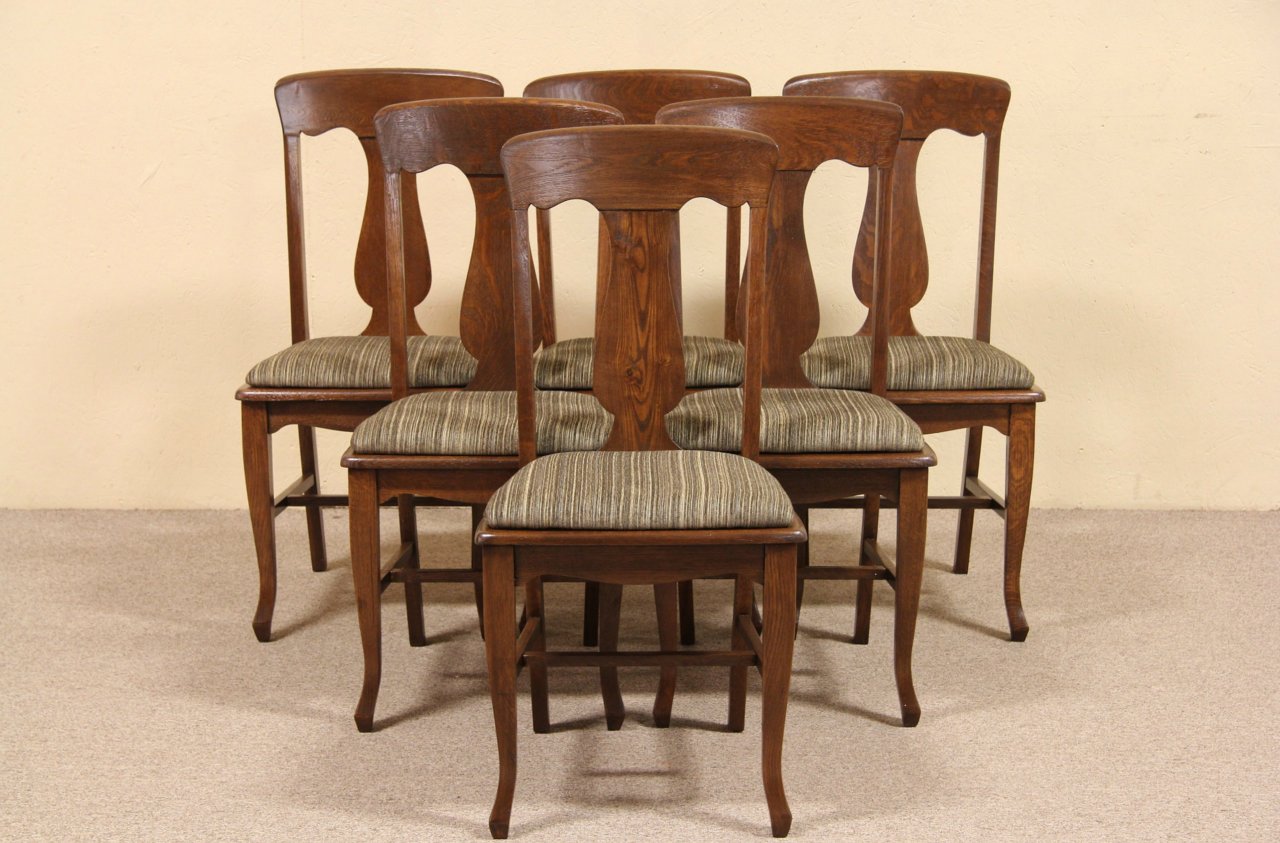 Set of Six 1900 Antique Oak Dining Chairs