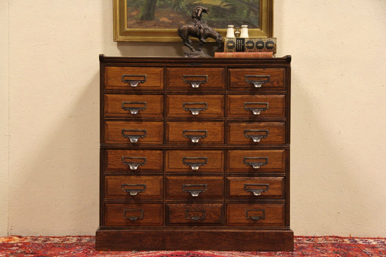 Brown 18 Drawer Antique 1900 Oak Stacking Lawyer File Cabinet