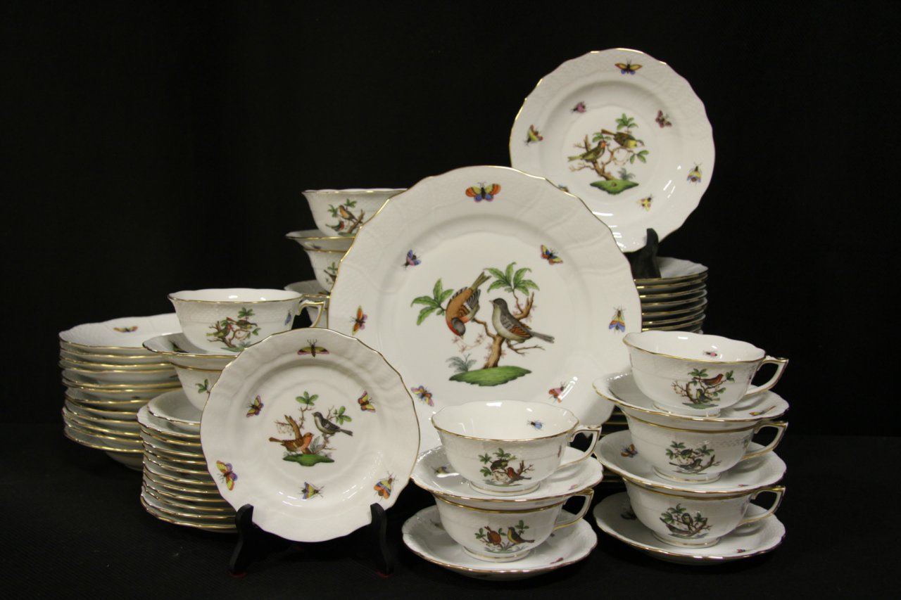 Herend Rothschild Bird China Set of Twelve 6 Pc. Place Settings