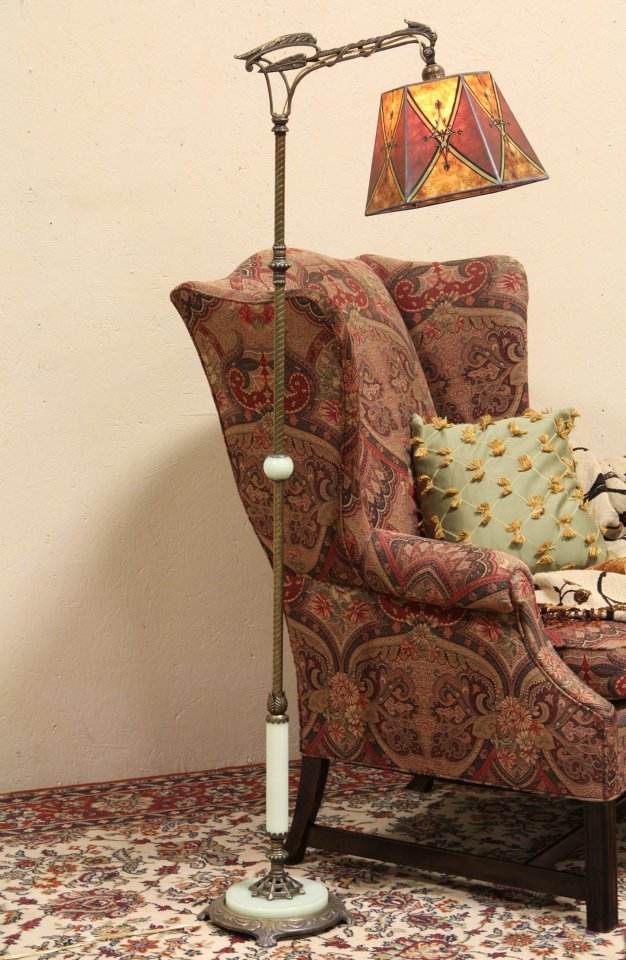 Bridge Floor Lamp Stained Glass Mica Shade 5846