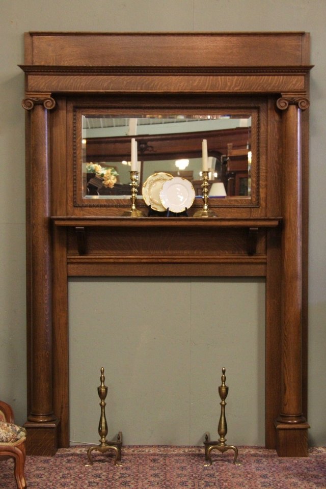 Oak Fireplace Mantel And Surround Columns And Mirror