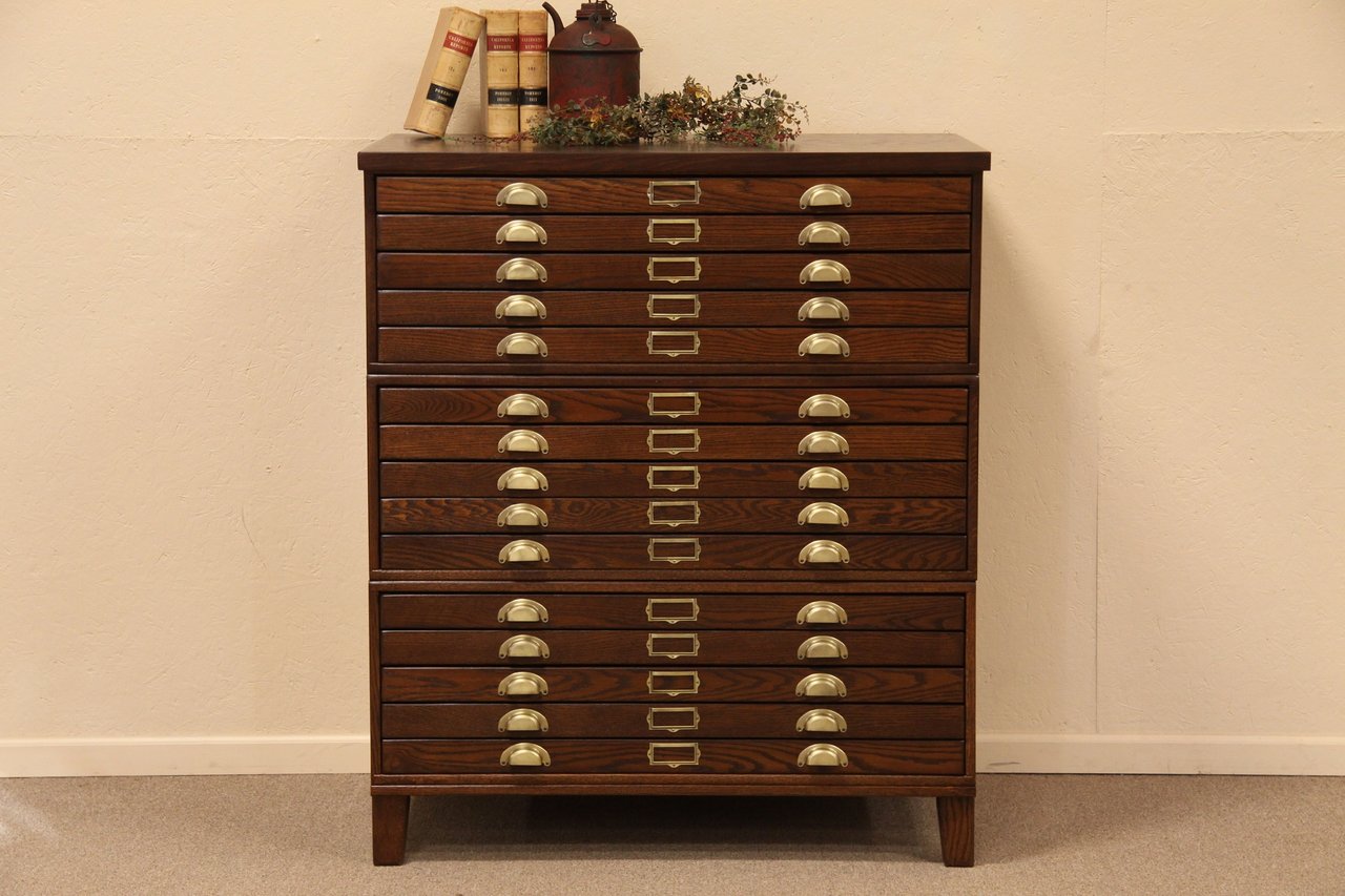 Oak Stacking Map Chest or Document File, Paneled