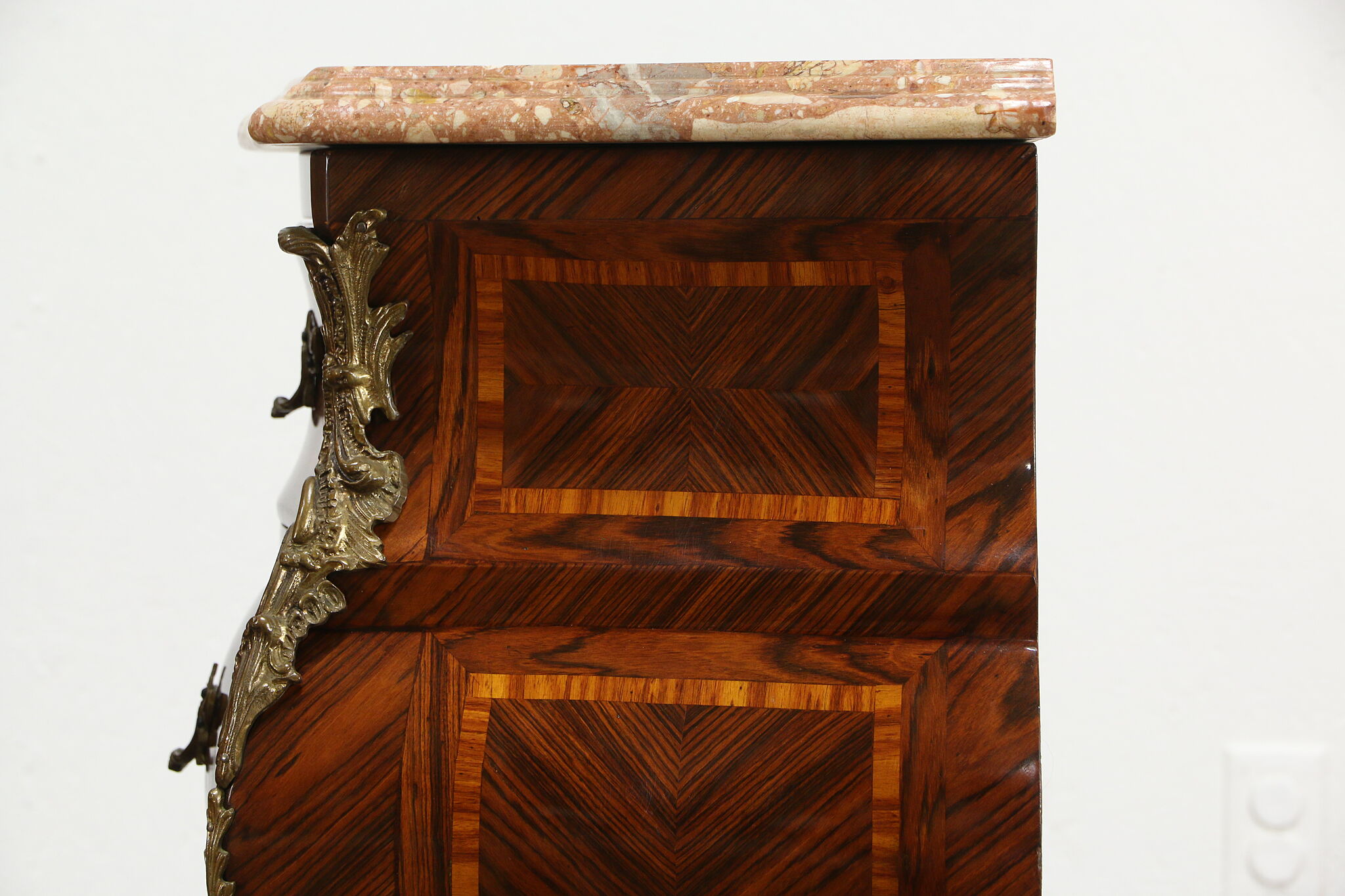 Pair Bombe Tulipwood And Rosewood Marquetry Chests Or Nightstands Marble