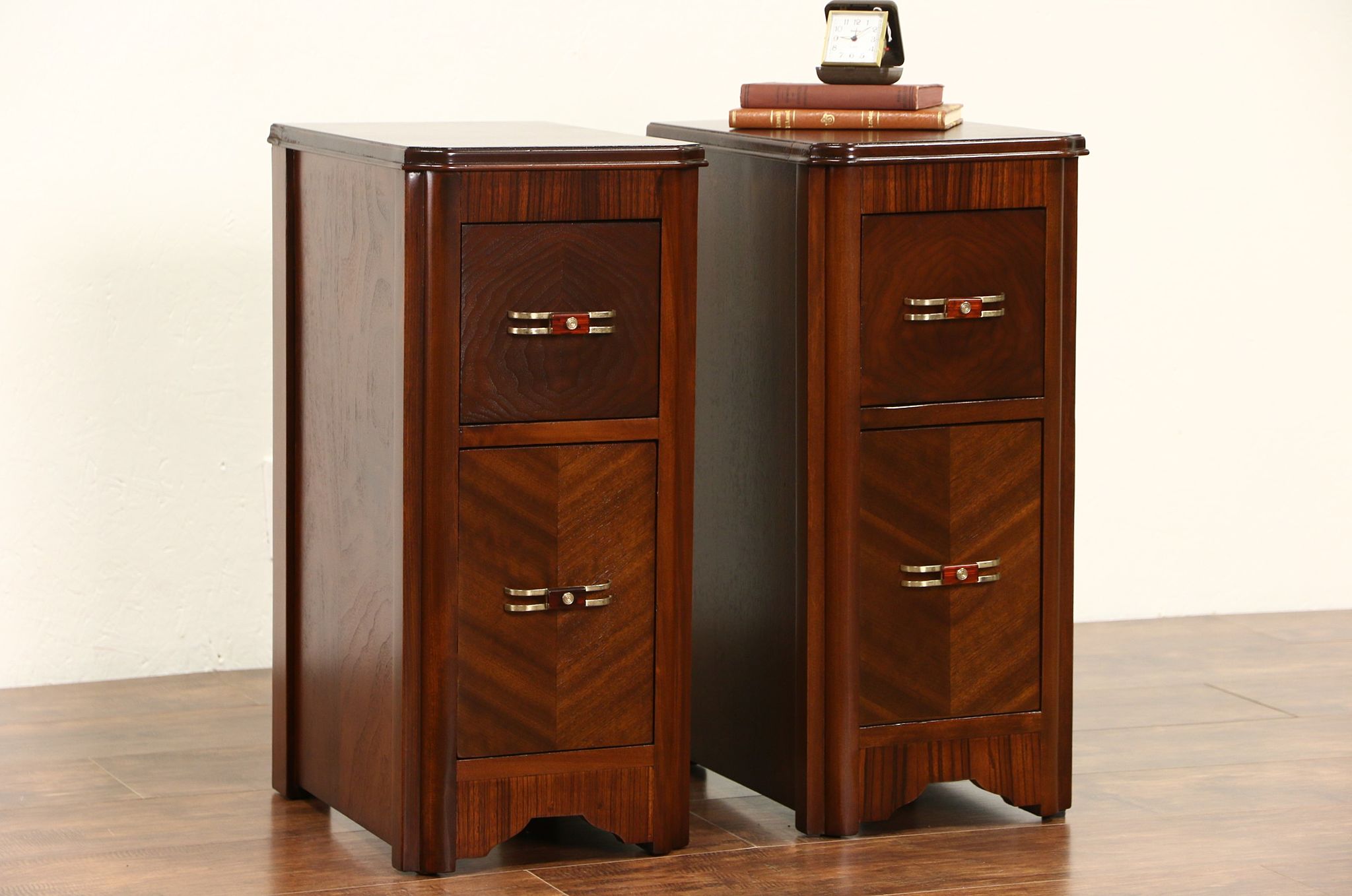 Art Deco 1935 Vintage Pair Of Nightstands Original Bakelite Pulls