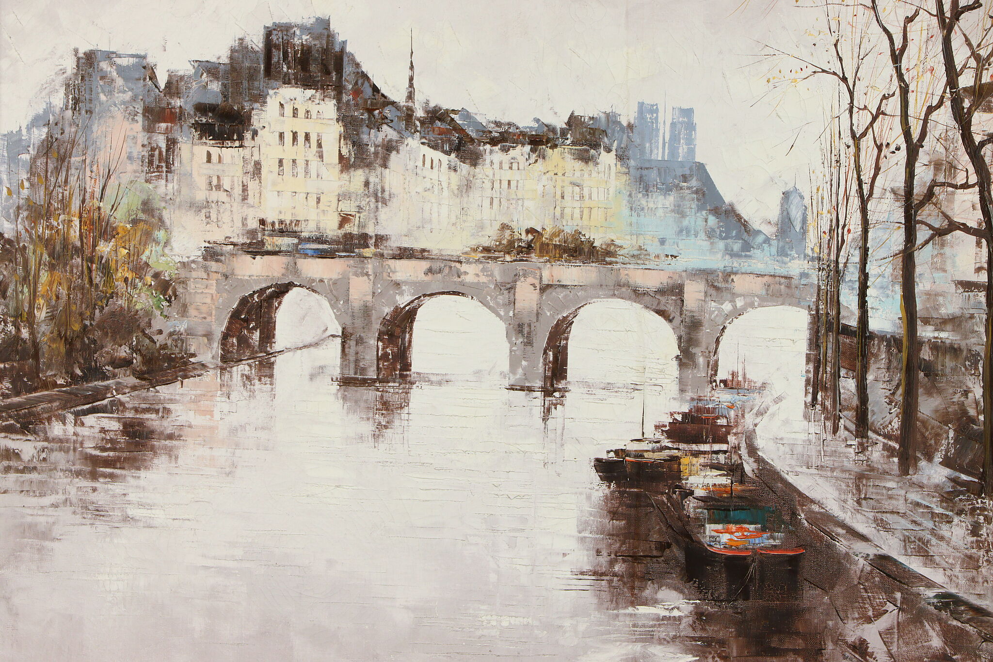 French PostImpressionism The Pont Neuf in winter Original Oil Vintage  painting