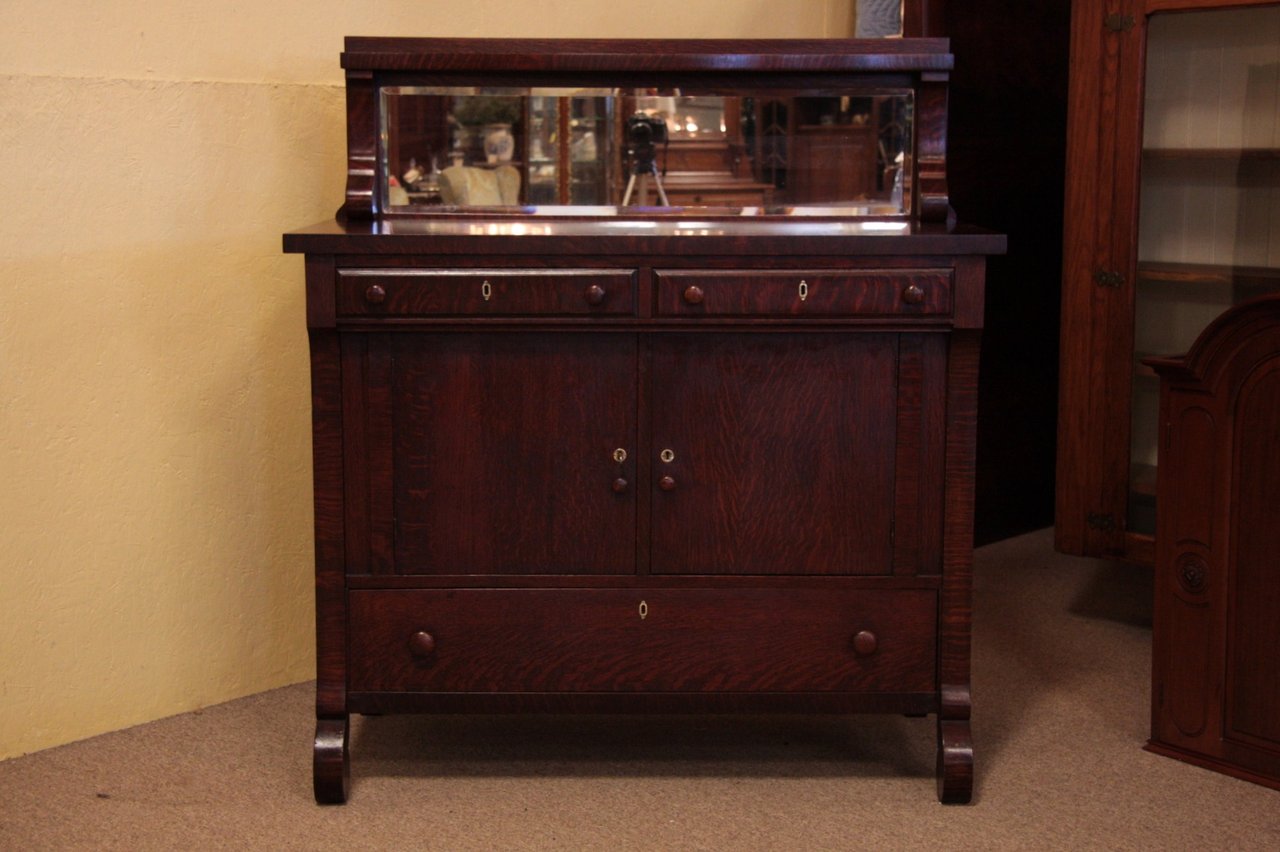 Quartersawn Oak Sideboard Buffet, Beveled Mirror