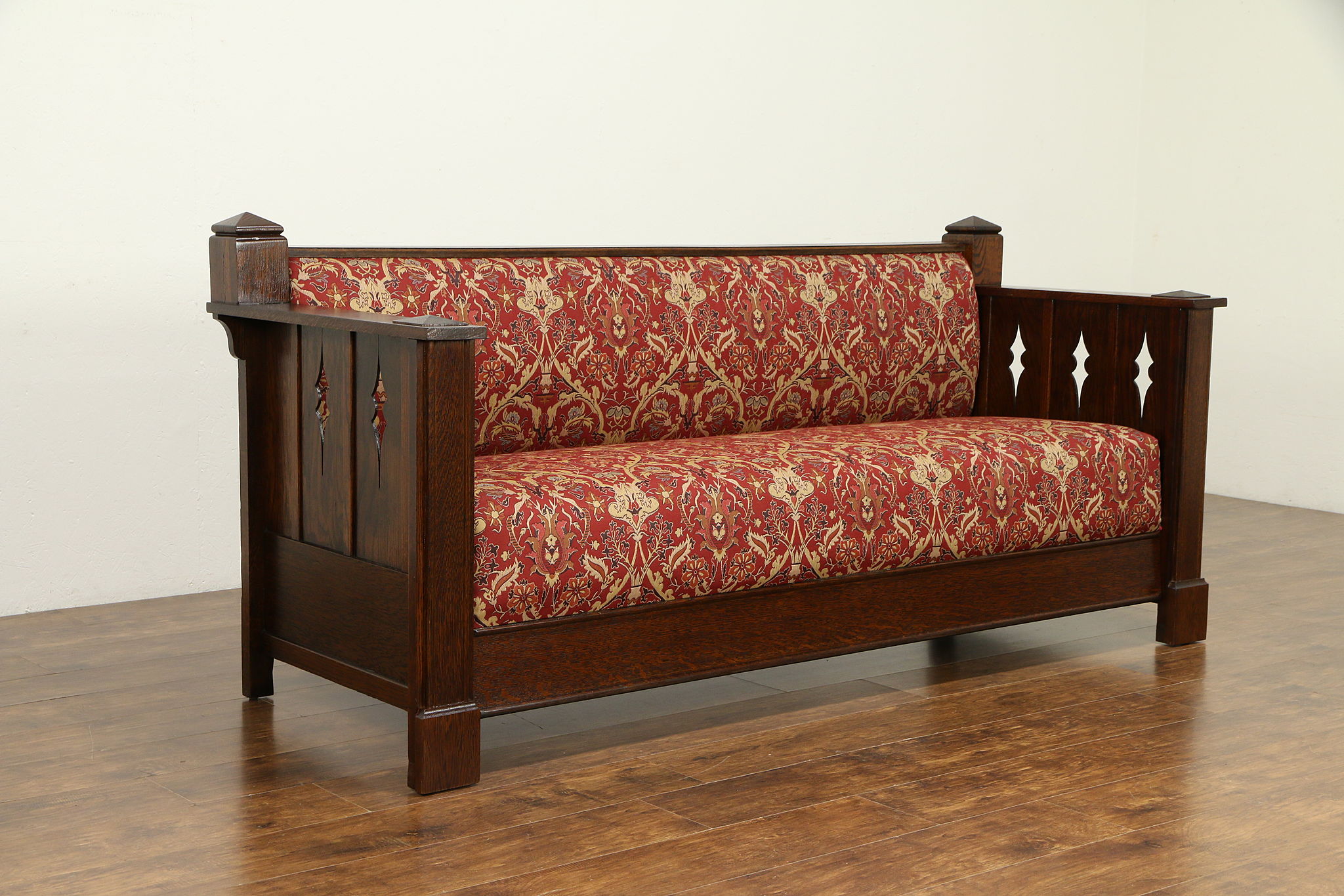 mission oak faux leather sofa