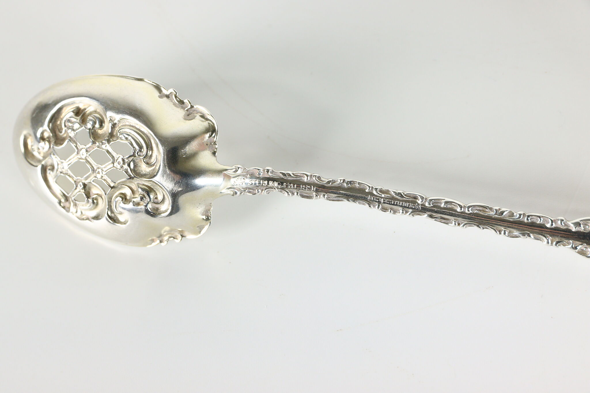 Embossed Slotted Sterling Silver Plated Antique Serving Strainer Spoon
