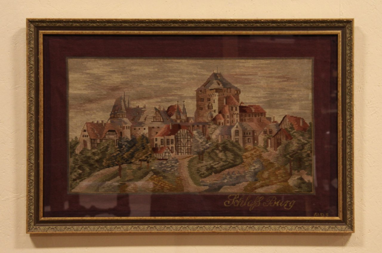 Framed Needlepoint & Petite Point Solingen Castle German Tapestry