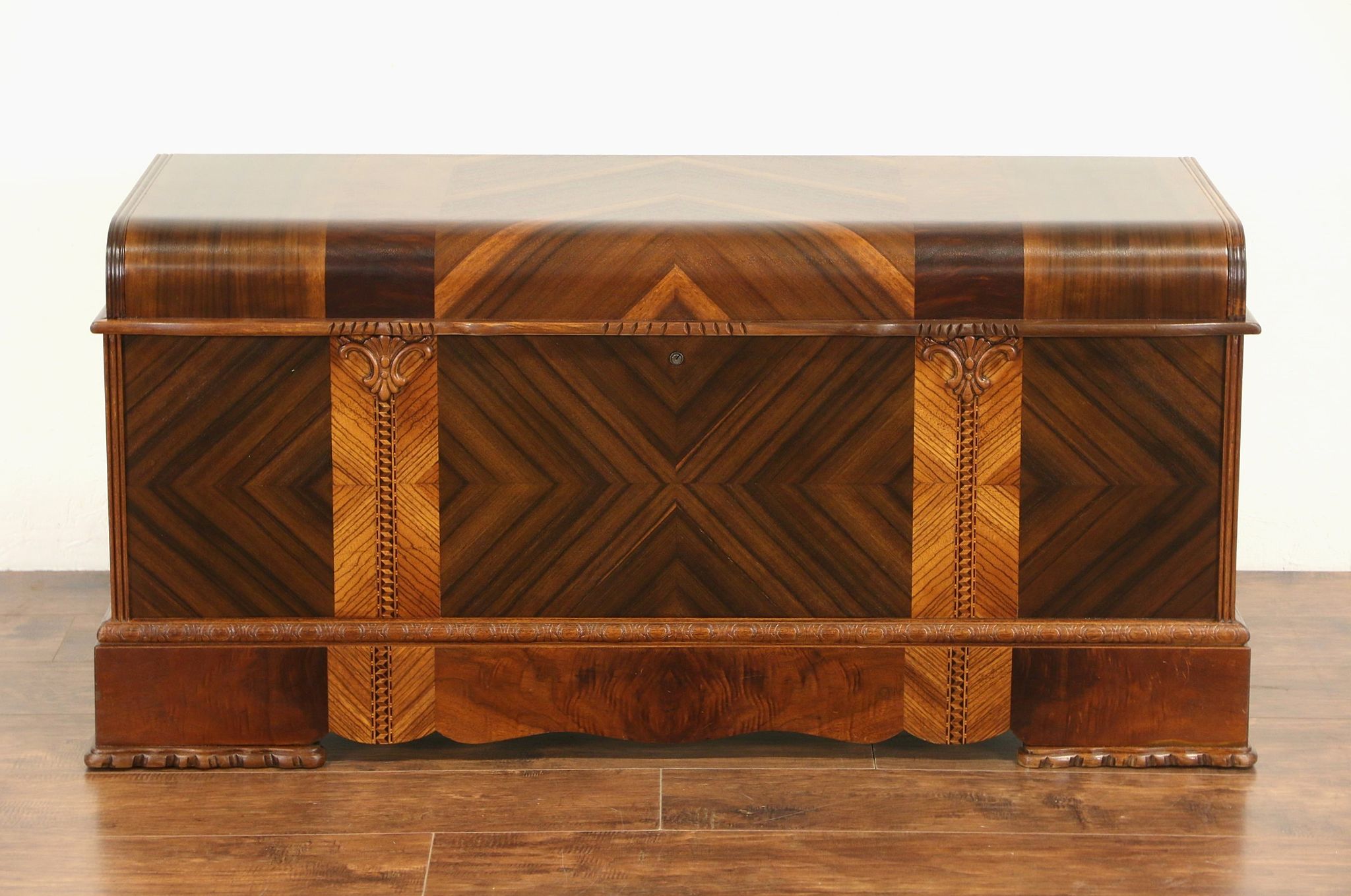 Art Deco 1930's Vintage Waterfall Cedar Blanket Chest, Signed Roos of ...