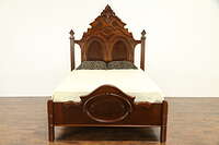 Victorian Antique Carved Walnut & Burl Queen Size Bed