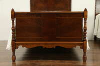 Pair Of English Tudor Walnut Curly Maple Antique Twin Or Single Beds