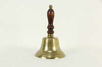 Brass Antique English Schoolmaster Bell, Mahogany Handle