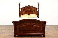 Victorian Antique Walnut 3 Pc Bedroom Set, Full Size Bed, Marble Tops