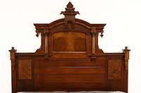 Victorian Renaissance Antique Walnut & Marble 3 Pc Bedroom Set, King Size