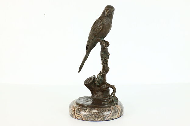 Parrot on Tree Vintage Bronze Sculpture with Marble Base