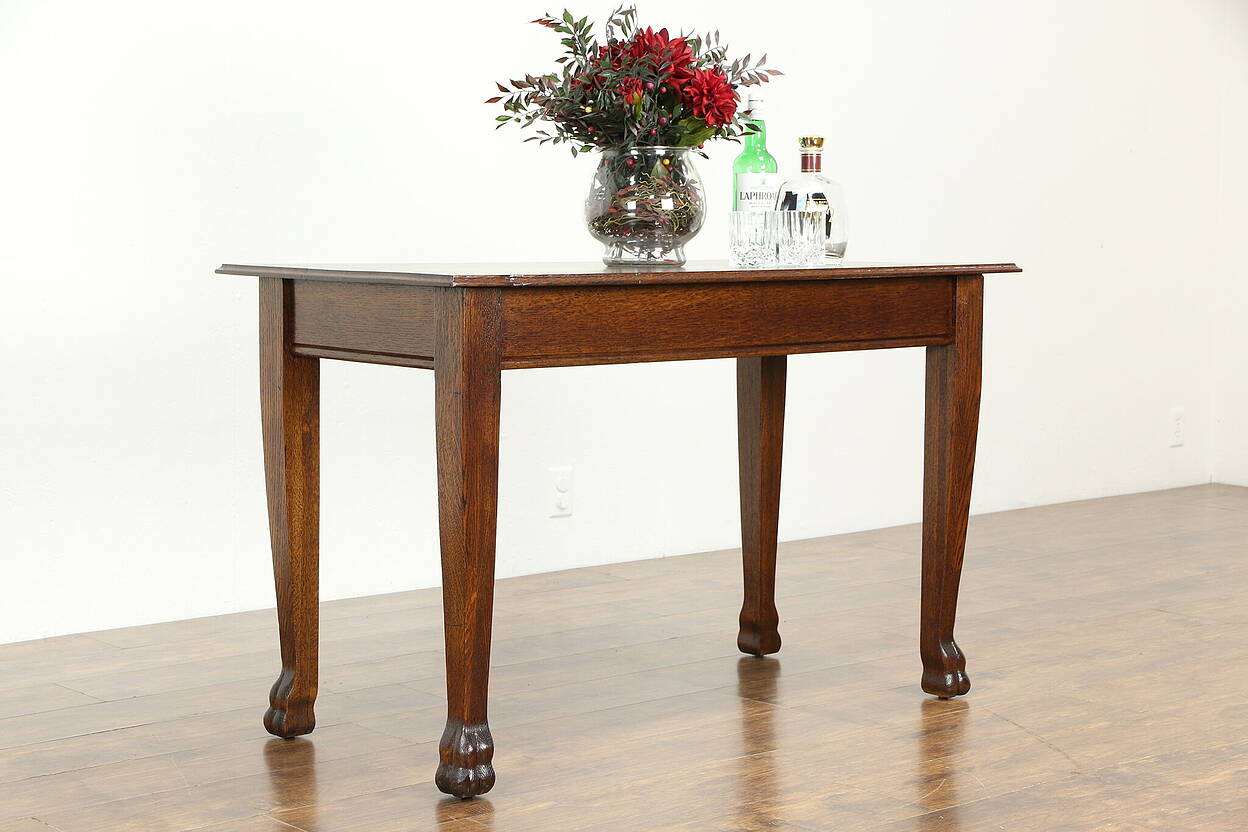 Oak Quarter Sawn Antique Library Or Console Table Or Desk