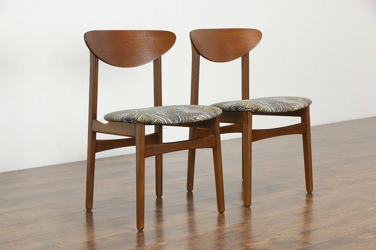 Pair Of Midcentury Modern Teak Vintage Danish Chairs, New Fabric, Moredo