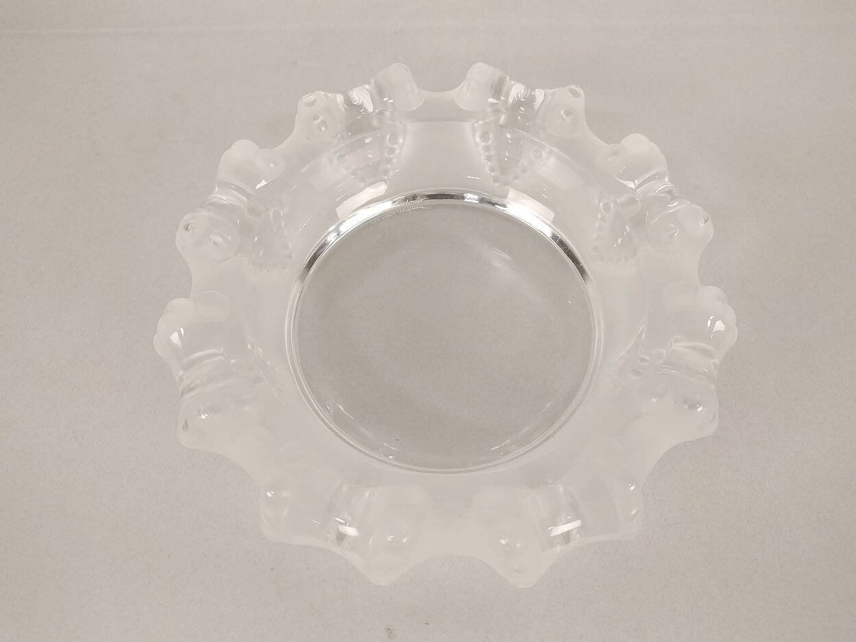 Lalique France Signed Large Cigar Size Etched Crystal Ashtray