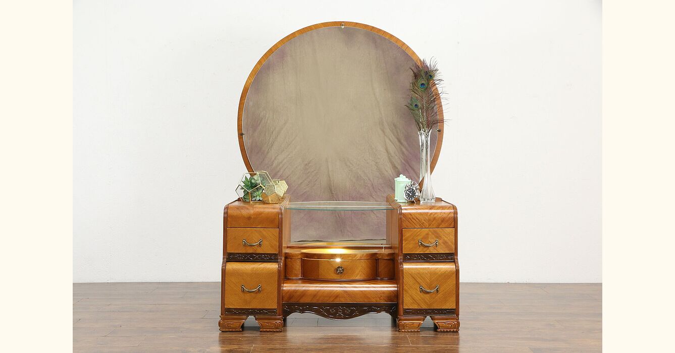 waterfall dressing table round mirror