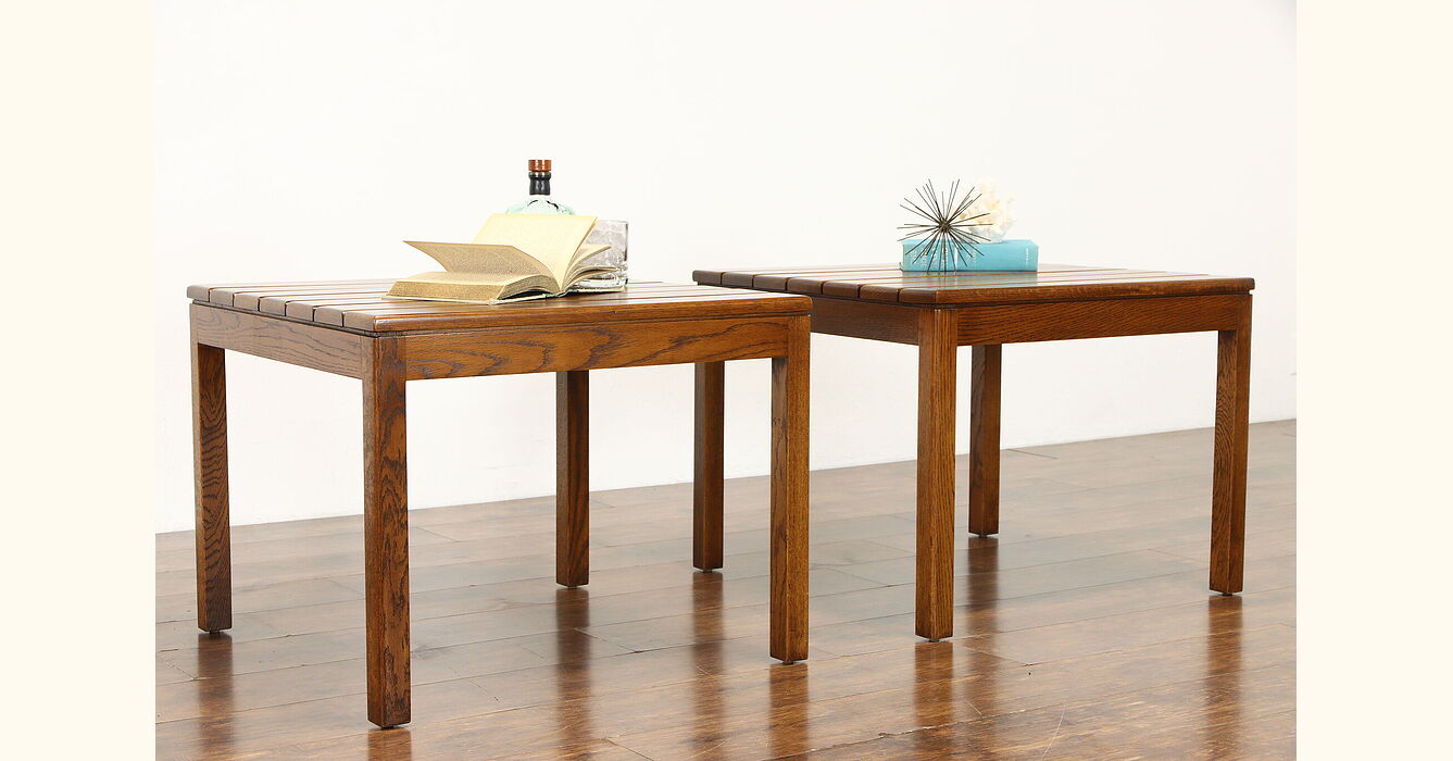 Pair of Oak Vintage Midcentury Modern End or Lamp Tables, Helikon