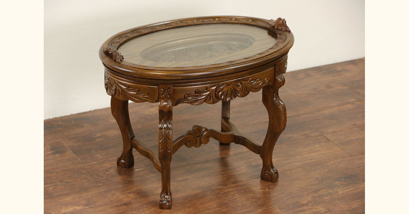 antique tea table removable glass tray