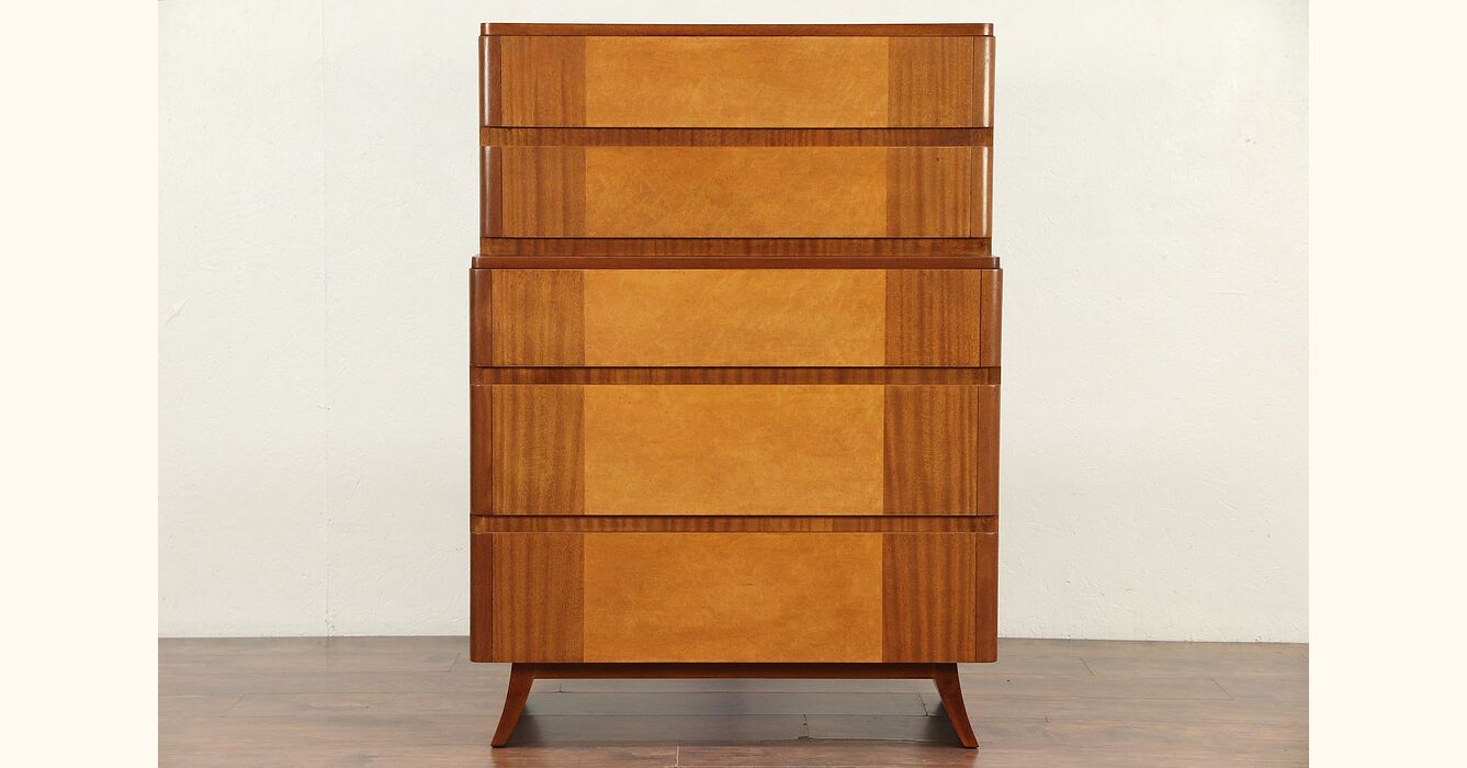 Midcentury Modern Tall Chest 1960's Vintage Curly Maple & Mahogany RWay