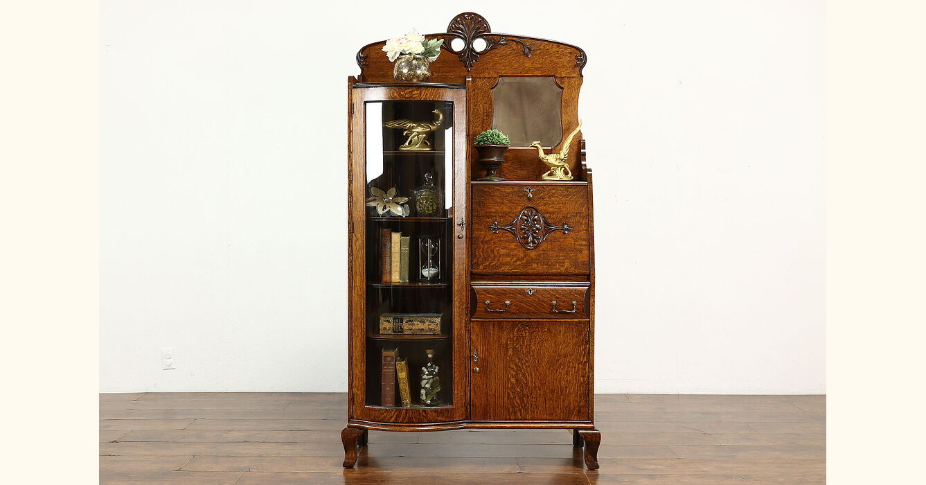 antique secretary desk curved glass